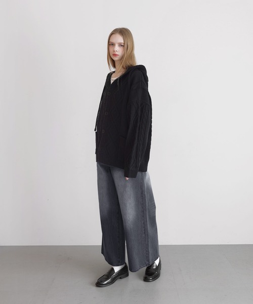 LILL(リル)の「ルーズシルエットケーブルスプリングニットパーカー(ニット/セーター・メンズ・ブラック/ダークブルー/チャコールグレー・M/S/XL/L)」の16枚目の写真