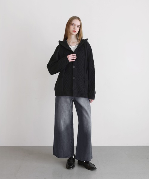 LILL(リル)の「ルーズシルエットケーブルスプリングニットパーカー(ニット/セーター・メンズ・ブラック/ダークブルー/チャコールグレー・M/S/XL/L)」の17枚目の写真