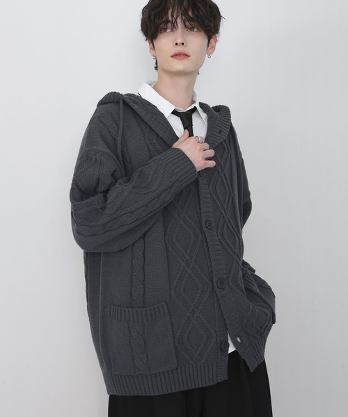 LILL(リル)の「ルーズシルエットケーブルスプリングニットパーカー(ニット/セーター・メンズ・ブラック/ダークブルー/チャコールグレー・M/S/XL/L)」の19枚目の写真