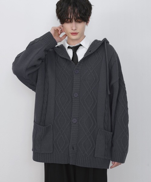 LILL(リル)の「ルーズシルエットケーブルスプリングニットパーカー(ニット/セーター・メンズ・ブラック/ダークブルー/チャコールグレー・M/S/XL/L)」の20枚目の写真