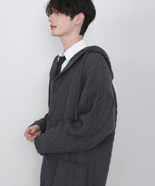 LILL(リル)の「ルーズシルエットケーブルスプリングニットパーカー(ニット/セーター・メンズ・ブラック/ダークブルー/チャコールグレー・M/S/XL/L)」の22枚目の写真