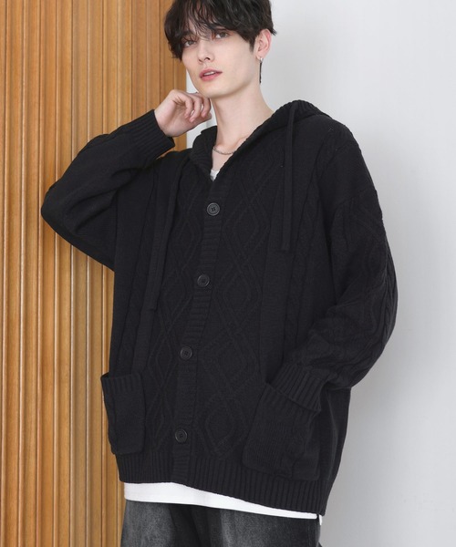 LILL(リル)の「ルーズシルエットケーブルスプリングニットパーカー(ニット/セーター・メンズ・ブラック/ダークブルー/チャコールグレー・M/S/XL/L)」の7枚目の写真