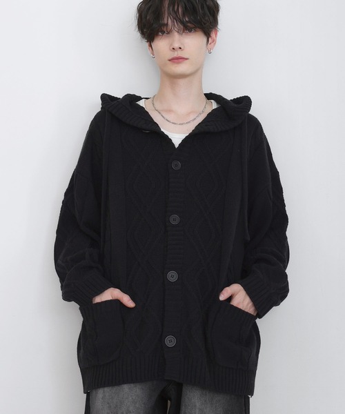 LILL(リル)の「ルーズシルエットケーブルスプリングニットパーカー(ニット/セーター・メンズ・ブラック/ダークブルー/チャコールグレー・M/S/XL/L)」の5枚目の写真