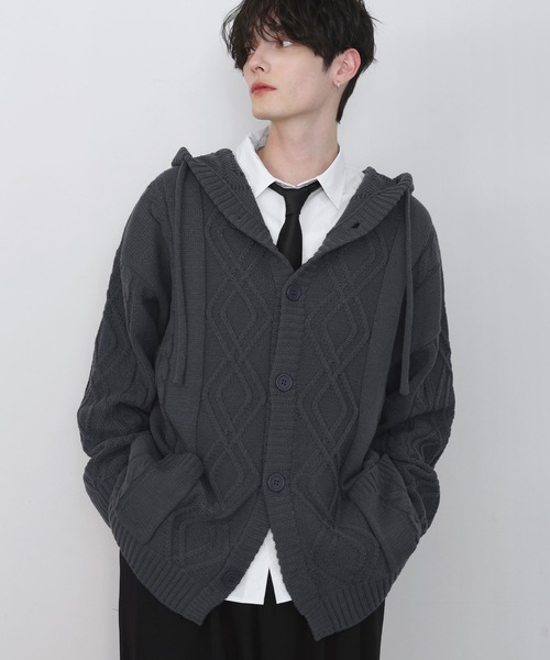 LILL(リル)の「ルーズシルエットケーブルスプリングニットパーカー(ニット/セーター・メンズ・ブラック/ダークブルー/チャコールグレー・M/S/XL/L)」の21枚目の写真