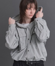 Long-sleeved Shirt Hoodie / 長袖シャツパーカー フード付き ストライブ メンズ レディース ユニセックス