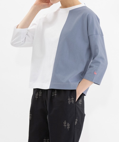 nop de nod(ノップドゥノッド)の「天竺バイカラー7分袖Tシャツ(Tシャツ/カットソー・レディース・キナリ/グレー/オフホワイト・3)」の2枚目の写真