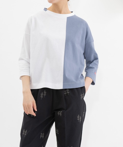 nop de nod(ノップドゥノッド)の「天竺バイカラー7分袖Tシャツ(Tシャツ/カットソー・レディース・キナリ/グレー/オフホワイト・3)」の7枚目の写真
