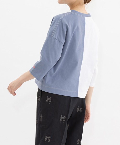 nop de nod(ノップドゥノッド)の「天竺バイカラー7分袖Tシャツ(Tシャツ/カットソー・レディース・キナリ/グレー/オフホワイト・3)」の8枚目の写真