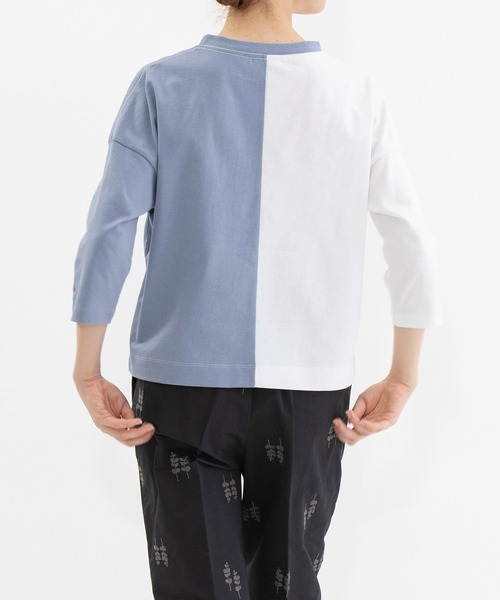 nop de nod(ノップドゥノッド)の「天竺バイカラー7分袖Tシャツ(Tシャツ/カットソー・レディース・キナリ/グレー/オフホワイト・3)」の9枚目の写真