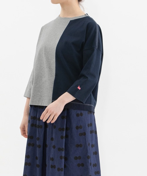 nop de nod(ノップドゥノッド)の「天竺バイカラー7分袖Tシャツ(Tシャツ/カットソー・レディース・キナリ/グレー/オフホワイト・3)」の13枚目の写真
