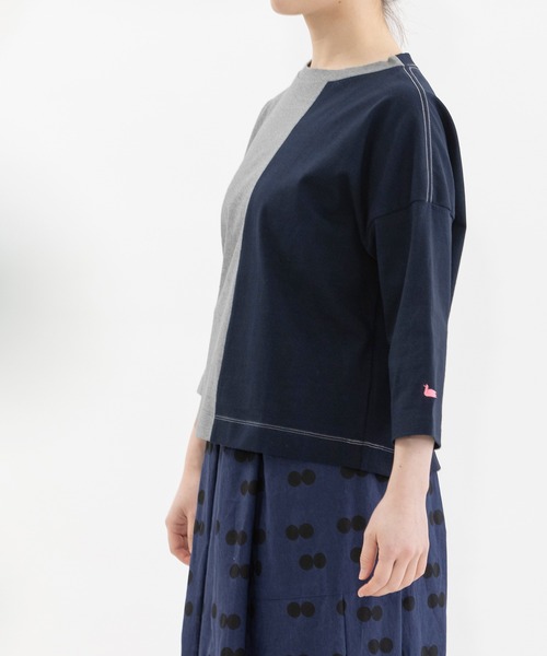 nop de nod(ノップドゥノッド)の「天竺バイカラー7分袖Tシャツ(Tシャツ/カットソー・レディース・キナリ/グレー/オフホワイト・3)」の14枚目の写真