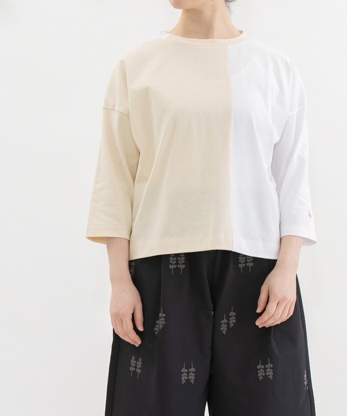 nop de nod(ノップドゥノッド)の「天竺バイカラー7分袖Tシャツ(Tシャツ/カットソー・レディース・キナリ/グレー/オフホワイト・3)」の19枚目の写真