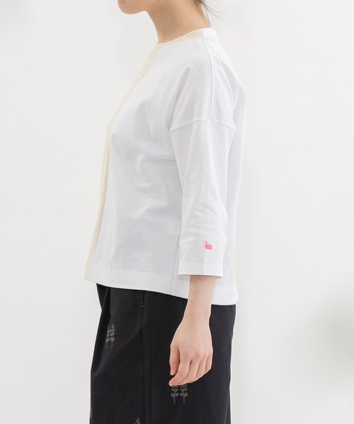 nop de nod(ノップドゥノッド)の「天竺バイカラー7分袖Tシャツ(Tシャツ/カットソー・レディース・キナリ/グレー/オフホワイト・3)」の20枚目の写真