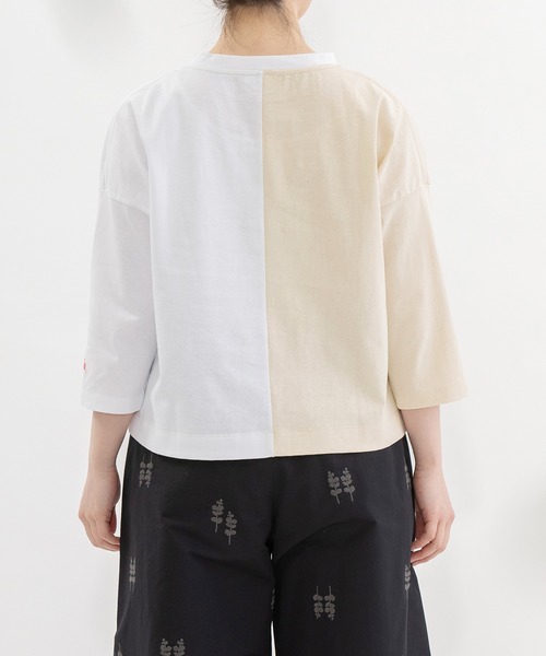 nop de nod(ノップドゥノッド)の「天竺バイカラー7分袖Tシャツ(Tシャツ/カットソー・レディース・キナリ/グレー/オフホワイト・3)」の21枚目の写真