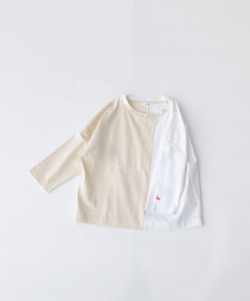 nop de nod(ノップドゥノッド)の「天竺バイカラー7分袖Tシャツ(Tシャツ/カットソー・レディース・キナリ/グレー/オフホワイト・3)」の4枚目の写真