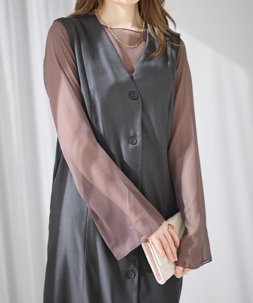 alotta（アロッタ）の「大人上品フレアジレワンピース（ジャンパースカート・レディース・ブラック/ダークグレー・M/L/LL）」の2枚目の写真