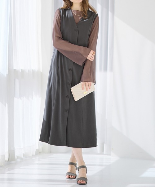 alotta（アロッタ）の「大人上品フレアジレワンピース（ジャンパースカート・レディース・ブラック/ダークグレー・M/L/LL）」の6枚目の写真