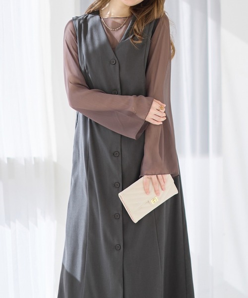alotta（アロッタ）の「大人上品フレアジレワンピース（ジャンパースカート・レディース・ブラック/ダークグレー・M/L/LL）」の4枚目の写真