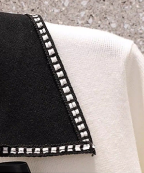 LA POMME petit(ラポミ・プチ)の「Elegant Piping Knit One Piece(ワンピース・レディース・ブラック/アイボリー・FREE)」の5枚目の写真