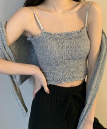 【安心のカップ付き/夏インナー】シャーリングカップ付ベアトップ
