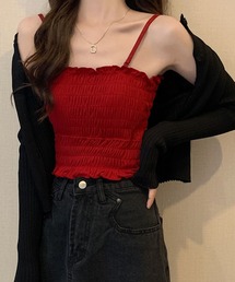 【安心のカップ付き/夏インナー】シャーリングカップ付ベアトップ