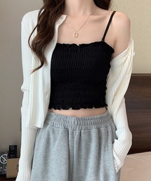 【安心のカップ付き/夏インナー】シャーリングカップ付ベアトップ