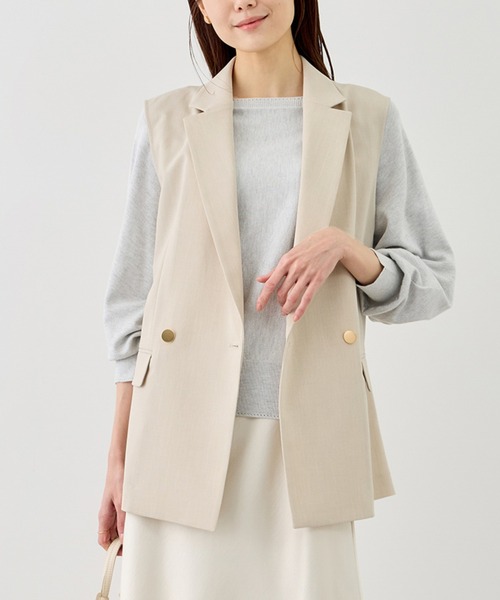 ROPE' PICNIC（ロペピクニック）の「カナパ スリーブレスジレ/セットアップ対応・UV・抗菌防臭・接触冷感（ベスト・レディース・ベージュ/ネイビー/ダークブラウン/グレー・FREE）」の3枚目の写真