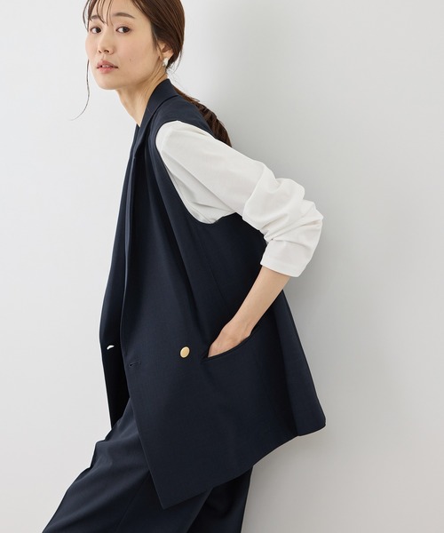 ROPE' PICNIC（ロペピクニック）の「カナパ スリーブレスジレ/セットアップ対応・UV・抗菌防臭・接触冷感（ベスト・レディース・ベージュ/ネイビー/ダークブラウン/グレー・FREE）」の4枚目の写真