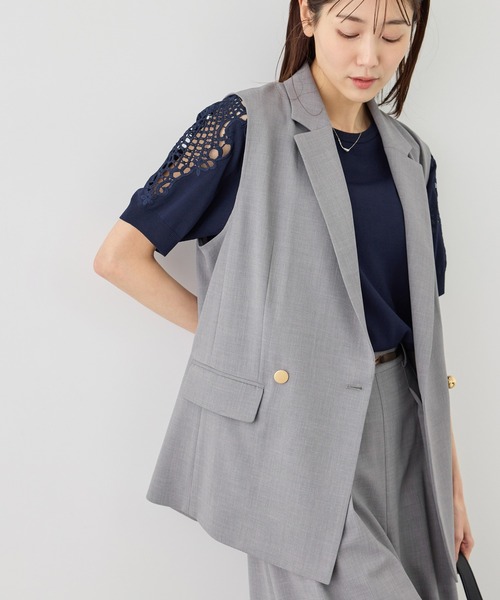 ROPE' PICNIC（ロペピクニック）の「カナパ スリーブレスジレ/セットアップ対応・UV・抗菌防臭・接触冷感（ベスト・レディース・ベージュ/ネイビー/ダークブラウン/グレー・FREE）」の2枚目の写真