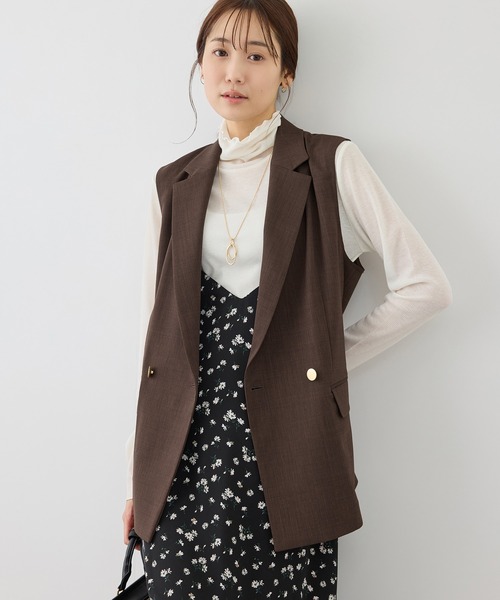 ROPE' PICNIC（ロペピクニック）の「カナパ スリーブレスジレ/セットアップ対応・UV・抗菌防臭・接触冷感（ベスト・レディース・ベージュ/ネイビー/ダークブラウン/グレー・FREE）」の5枚目の写真