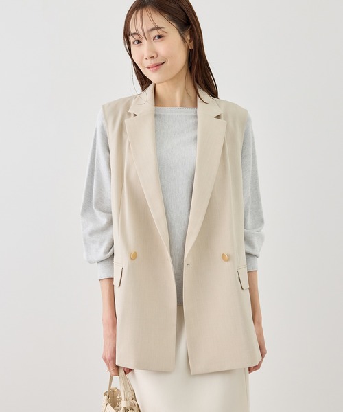 ROPE' PICNIC（ロペピクニック）の「カナパ スリーブレスジレ/セットアップ対応・UV・抗菌防臭・接触冷感（ベスト・レディース・ベージュ/ネイビー/ダークブラウン/グレー・FREE）」の6枚目の写真