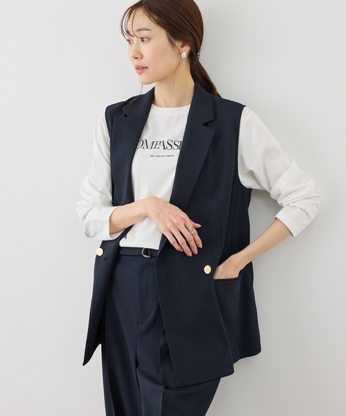 ROPE' PICNIC（ロペピクニック）の「カナパ スリーブレスジレ/セットアップ対応・UV・抗菌防臭・接触冷感（ベスト・レディース・ベージュ/ネイビー/ダークブラウン/グレー・FREE）」の7枚目の写真