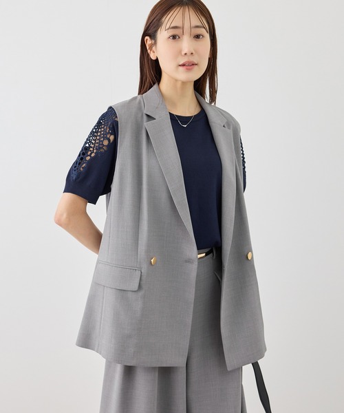 ROPE' PICNIC（ロペピクニック）の「カナパ スリーブレスジレ/セットアップ対応・UV・抗菌防臭・接触冷感（ベスト・レディース・ベージュ/ネイビー/ダークブラウン/グレー・FREE）」の8枚目の写真