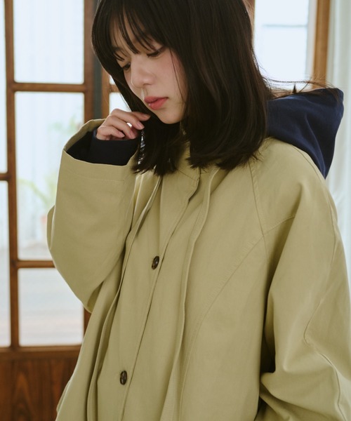 BROKEN BASE(ブロークンベース)の「Stand-Neck Trench Coat(トレンチコート・メンズ・ベージュ/チャコール・フリー)」の6枚目の写真