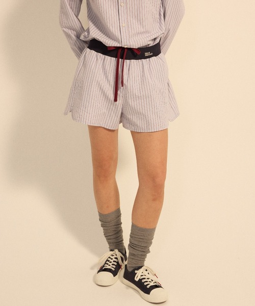 Mardi Mercredi(マルディメクルディ)の「COTTON SHORTS STRIPE CONTRAST WAISTBAND / コットン ショーツ ストライプ コントラスト ウエストバンド(その他パンツ・レディース・ピンク/ブルー・FREE)」の7枚目の写真
