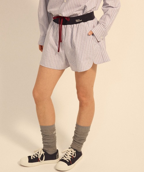 Mardi Mercredi(マルディメクルディ)の「COTTON SHORTS STRIPE CONTRAST WAISTBAND / コットン ショーツ ストライプ コントラスト ウエストバンド(その他パンツ・レディース・ピンク/ブルー・FREE)」の8枚目の写真