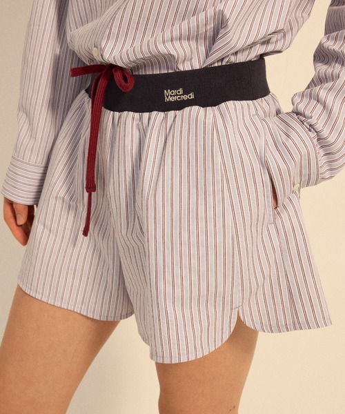 Mardi Mercredi(マルディメクルディ)の「COTTON SHORTS STRIPE CONTRAST WAISTBAND / コットン ショーツ ストライプ コントラスト ウエストバンド(その他パンツ・レディース・ピンク/ブルー・FREE)」の9枚目の写真