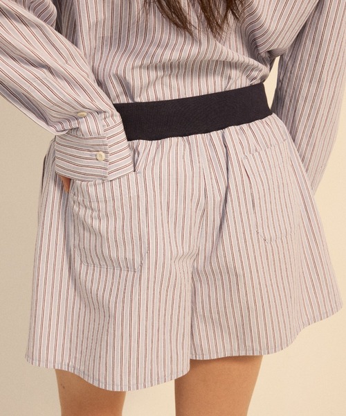 Mardi Mercredi(マルディメクルディ)の「COTTON SHORTS STRIPE CONTRAST WAISTBAND / コットン ショーツ ストライプ コントラスト ウエストバンド(その他パンツ・レディース・ピンク/ブルー・FREE)」の10枚目の写真