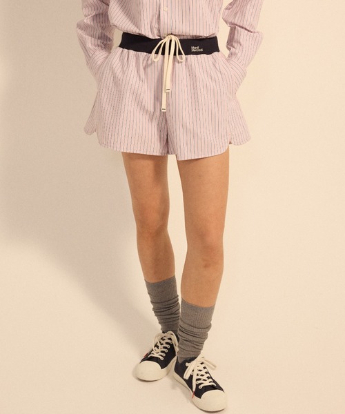 Mardi Mercredi(マルディメクルディ)の「COTTON SHORTS STRIPE CONTRAST WAISTBAND / コットン ショーツ ストライプ コントラスト ウエストバンド(その他パンツ・レディース・ピンク/ブルー・FREE)」の16枚目の写真