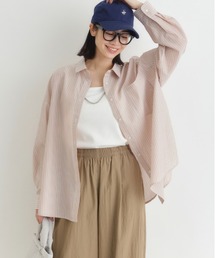 Right-on | 【HONEYSUCKLE ROSE】ストライプビッグシャツ (ドロップショルダー / ラウンドヘム / 体型カバー)(シャツ/ブラウス)