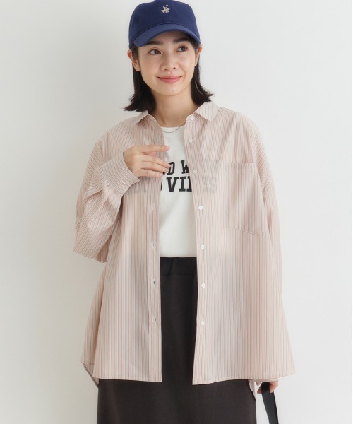 Right-on(ライトオン)の「HONEYSUCKLE ROSE(ハニーサックルローズ)ストライプビッグシャツ(シャツ/ブラウス・レディース・ホワイト×カーキブラウン/ホワイト×イエロー/ホワイト×ネイビー・M/L/S)」の4枚目の写真