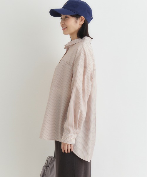 Right-on(ライトオン)の「HONEYSUCKLE ROSE(ハニーサックルローズ)ストライプビッグシャツ(シャツ/ブラウス・レディース・ホワイト×カーキブラウン/ホワイト×イエロー/ホワイト×ネイビー・M/L/S)」の5枚目の写真