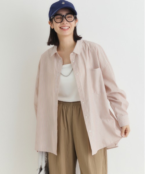 Right-on(ライトオン)の「HONEYSUCKLE ROSE(ハニーサックルローズ)ストライプビッグシャツ(シャツ/ブラウス・レディース・ホワイト×カーキブラウン/ホワイト×イエロー/ホワイト×ネイビー・M/L/S)」の8枚目の写真
