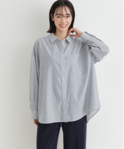 Right-on(ライトオン)の「HONEYSUCKLE ROSE(ハニーサックルローズ)ストライプビッグシャツ(シャツ/ブラウス・レディース・ホワイト×カーキブラウン/ホワイト×イエロー/ホワイト×ネイビー・M/L/S)」の10枚目の写真