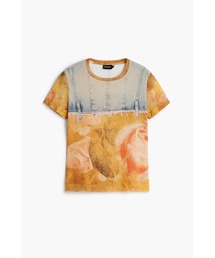 デニム×フラワーフォトプリントTシャツ