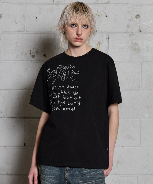 HOODHOOD(フッドフッド)の「スリーエイリアンデミジ半袖Tシャツブラック(Tシャツ/カットソー・レディース・その他・1/2)」の1枚目の写真