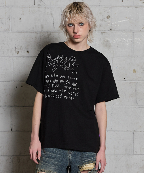 HOODHOOD(フッドフッド)の「スリーエイリアンデミジ半袖Tシャツブラック(Tシャツ/カットソー・レディース・その他・1/2)」の2枚目の写真