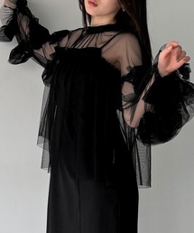 junoah（ジュノア）の「チュールデザイントップス+IラインキャミワンピースSET（ワンピース）」