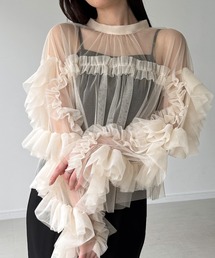 junoah（ジュノア）の「チュールデザイントップス+IラインキャミワンピースSET（ワンピース）」