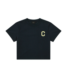 ウィメンズクロップクールコットンCロゴTシャツネイビー